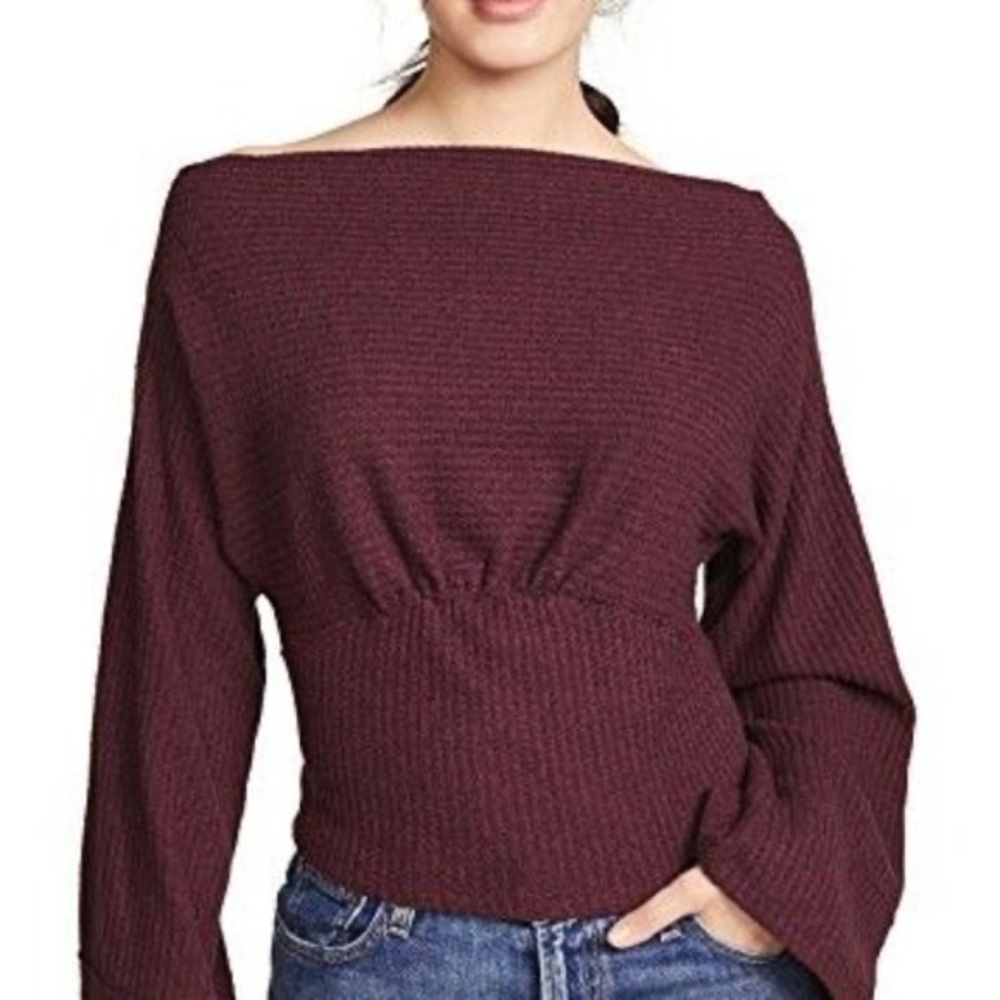 FREE PEOPLE maroon wide arm & neck top